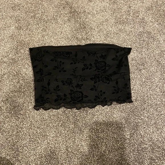 Forever 21 Black Floral Gothic Emo Punk Rock E-Girl Tube Top Size Small - Picture 2 of 3